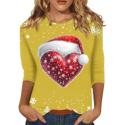 SHE.White Deals of The Day,Damen Blusen Damen Shirt Weihnachtsbluse Damen Ugly Weihnachten Drucken Rundhals Langarm Casual Christmas Pulli Weihnachts Hoodie Damenblusen Herbst(Yellow,L) von SHE.White