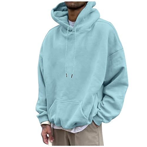 SHE.White Die Discounter Merch, Hoodies Fleecepullover Herren Kapuzenpullover Herren Langram Oversized Einfarbig Hoodie Y2K Outdoor Kapuzenpulli Herren-Sweatshirt Tops Für Herren(Sky Blue,M) von SHE.White