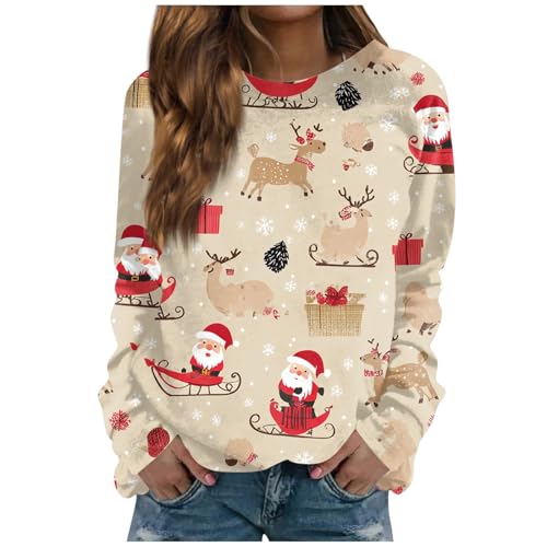 SHE.White Discounter Merch, Damen Blusen Bluse Weihnachtspullover Weihnachten Drucken Bluse Lustig Xmas Pullover Merry Christmas Tops Party Tunika Weihnachten Pullover weihnachtspulli Damen von SHE.White