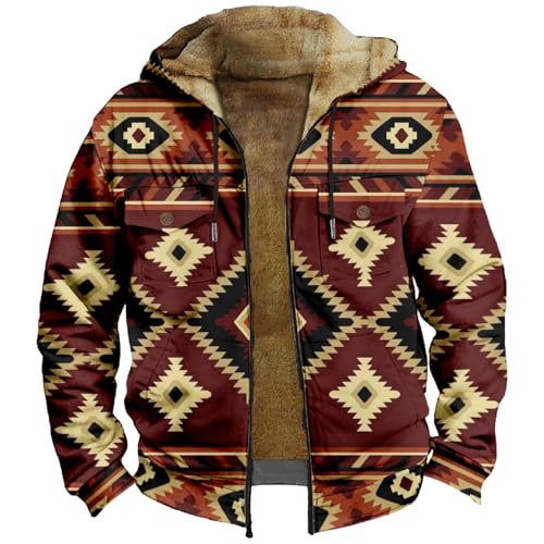 SHE.White Gutscheine, Skijacke Herren Herren-Jacken Winterjacke Fleece Cardigan Kapuzenjacke Winter Kapuzenpullover Warme Langarm Jacke Faserpelzjacke Herren Zip Hoodie Herren(Brown,XL) von SHE.White