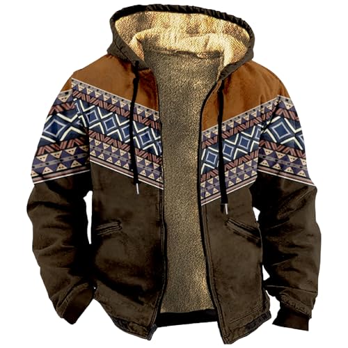 SHE.White Gutscheine, Skijacke Herren Softshelljacke Für Herren Winterjacke Fleece Cardigan Kapuzenjacke Winter Kapuzenpullover Warme Langarm Jacke Winter Jacke Männer College Jacke(Brown,6XL) von SHE.White