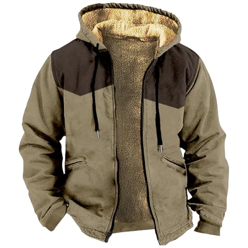 SHE.White Gutscheine Zum Selber Ausfüllen, Fleecejacke Herren Parka Herren Winterjacke Fleece Cardigan Kapuzenjacke Winter Kapuzenpullover Warme Langarm Jacke Fahrrad Winterjacke Laufjacke(Khaki,6XL) von SHE.White