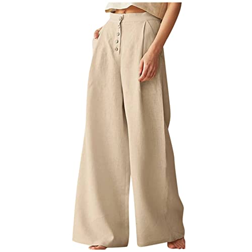 SHE.White Leinenhose Schwarz Linen Trousers Damen Baumwoll-Leinen Haremshose Damen 3/4 Yogahosen Große Größen Damen Sommer Wanderhose Damen Kurzgröße Sommer(Khaki,XL) von SHE.White