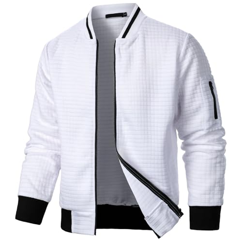 SHE.White Meine Bestellung, Bomberjacke Herren Herren Jacke Winterjacke Herren Einfarbig Zip Up Regenjacke Cardigan Leichte Winddichte Übergangsjacke Windbreaker Beheizbare(Weiß,XL) von SHE.White