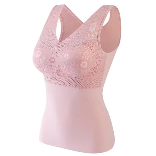 SHE.White Retourenkauf Angebote, Top Schwarz Damen BH Hemd Unterhemd Mit BH Damen Sport BH Winter BH Hemd Ohne Bügel Mit Cups Verstellbare Tank Tops Longtop Damen Top Mit Integriertem BH(Pink,L) von SHE.White