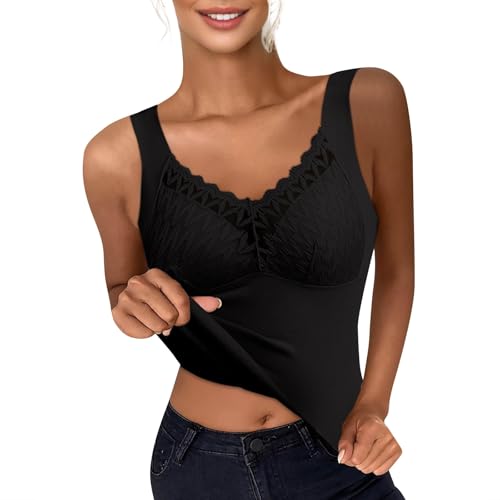 SHE.White Retourenkauf Angebote, Unterhemden Damen Damen Top Unterhemd Mit BH Damen Sport BH Winter BH Hemd Ohne Bügel Mit Cups Verstellbare Tank Tops Unterhemd Damen Spitze Damen Unterhemd(Black,L) von SHE.White