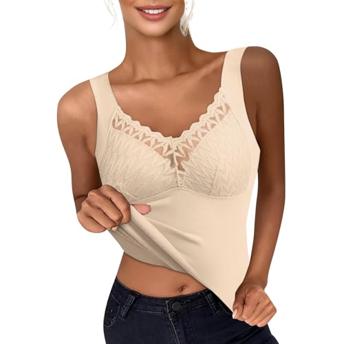 SHE.White Sale, Tank Top Damen Unterhemden Damen Unterhemd Mit BH Damen Sport BH Winter BH Hemd Ohne Bügel Mit Cups Verstellbare Tank Tops Unterhemd Damen Schwarz Stilltops Damen(Complexion,XL) von SHE.White