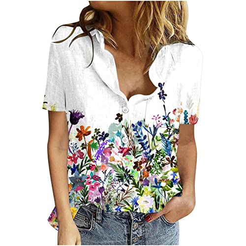 SHE.White Shirt Kleid Damen Weisses Bluse Damen Sommer Top Damen Funktionsshirt Damen Kurzarm Bluse Damen Elegant Blusentop Crop Tops Rave Outfit Damen (2-Multicolor, S) von SHE.White