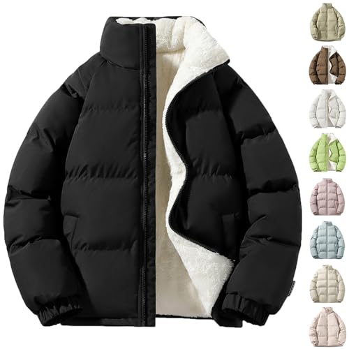 SHE.White Steppjacke Herren Unisex Einfarbige Warme Gefüttert Jacke Mit Stehkragen Verdickte Padded Jacket Mit Reißverschluss Outdoor Langarm Mantel Jacke Herren Herbst(2-Black,M) von SHE.White