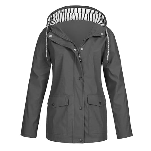 SHE.White Warehouse Deal, Kleidung Damen Skijacke Damen Übergangsjacke Einfarbig Regenmantel Austauschjacke Mit Tasche Regencape Regenjacke Beheizbarer Pullover Motorradjacke(1-Gray,L) von SHE.White