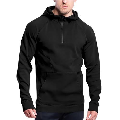 SHE.White Warehouse Deal, Langarmshirt Pullover Herren Herbst Half Zip Up Fleece Fleecepullover Herren Warm Haarig Hoody Männer Sport Fitness Einfarbig Mode(Schwarz,L) von SHE.White