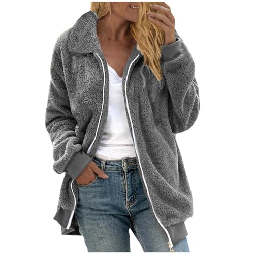 SHE.White Warehouse Deal, Strickjacke Damen Herbst Damen Jacke Winterjacke Steppjacke Leichte Winddicht Übergangsjacke Winter Warme Wintermantel Für Frauen Teddy Tasche Winterjacke(Grau,XL) von SHE.White