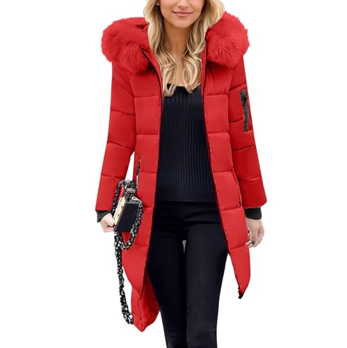 SHE.White Warehouse Deal Retourenware, Softshelljacke Steppjacke Damen Winterjacke Steppjacke Leichte Winddicht Übergangsjacke Winter Warme Wintermantel Für Frauen Teddyjacke, Jacke(Rot,L) von SHE.White