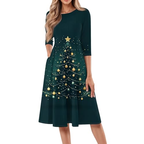 SHE.White Warehouse Deals Angebote, Herbst Kleider Damen Weihnachtskleidung Weihnachten Party Kleider Weihnachtskleider Merry Christmas Midikleid Christmas Dress Weihnachtskleid Damen von SHE.White