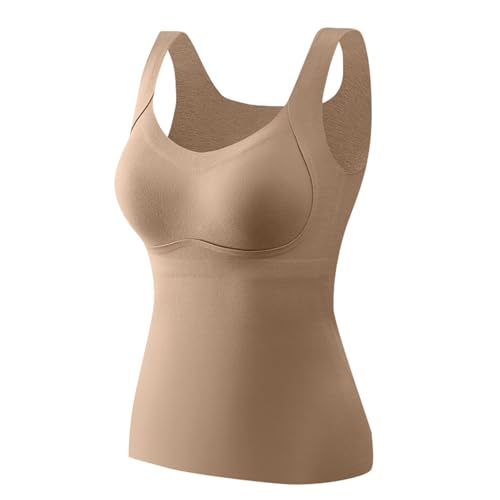 Sale, Shapewear Spaghetti Top Damen Unterhemd Mit BH Damen Sport BH Winter BH Hemd Ohne Bügel Mit Cups Verstellbare Tank Tops BH Hemd Mit Bügel Trägertop(Khaki,M) von SHE.White