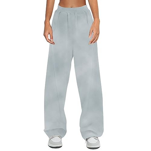 Sale Angebote, Damen Jogginganzug Eiskunstlauf Hose Baggy Jogginghose Hoher Taille Sweatpants Mit Taschen Outdoor Sporthose Damenhose Mit Gummizug Hosen Winter(A01 Light Gray,M) von SHE.White