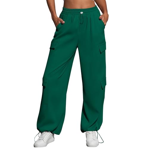 Singles Day Angebote, Sporthose Damen Lang Lounge Hose Damen Baggy Jogginghose Hoher Taille Sweatpants Mit Taschen Outdoor Sporthose Loose Freizeithose Hosen Elegant Bequeme Hose(A01 Dark Green,XL) von SHE.White