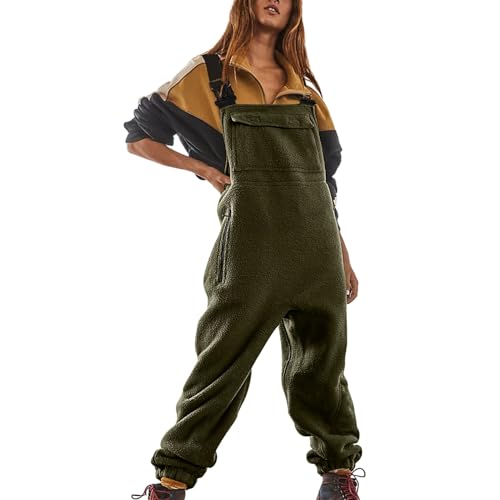 Softshellhose Damen Frauen Warm Fleece Jumpsuits Winddichte Softshellhose Lose Overall Outdoor Schneehose Ski Latzhose Damen Skihose Weisse Hosen Damen Skihose Weiß Damen(2-Army Green,M) von SHE.White