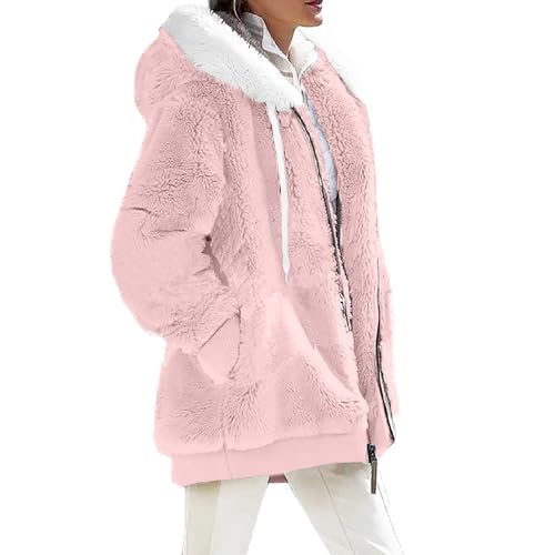 Warehouse Deal, Cardigan Damen Lang Jacken Damen Winterjacke Steppjacke Leichte Winddicht Übergangsjacke Winter Warme Wintermantel Für Frauen Kleid Winter Damen Teddy Mantel Damen(2-Pink,Xl) von SHE.White