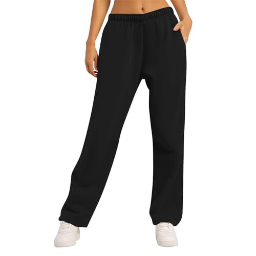 Warehouse Deal, Hose Damen Muay Thai Hose Damen Baggy Jogginghose Hoher Taille Sweatpants Mit Taschen Outdoor Sporthose Loose Freizeithose Damen Jogginghose Warme Jogginghose Damen(A04 Black,XXL) von SHE.White