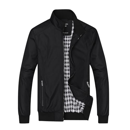 Warehouse Deal, Lederjacke Herren Jacke Herren Übergangsjacke Lederjacke Cardigan Herren Einfarbig Revers Zip Up Fliegerjacke Mit Kariert Auskleidung Ultraleichte Regenjacke Fleece Weste(Schwarz,S) von SHE.White