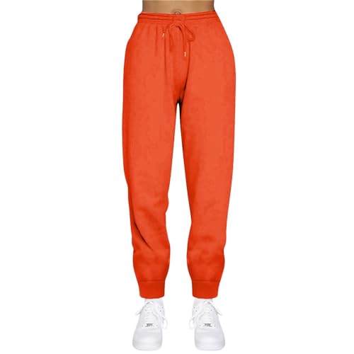 Warehouse Deal, Warme Hose Damen Hose Enger Machen Damen Baggy Jogginghose Hoher Taille Sweatpants Mit Taschen Outdoor Sporthose Loose Freizeithose Yogahose Lang Damenhose Mit Gummizug(A02 Orange,M) von SHE.White