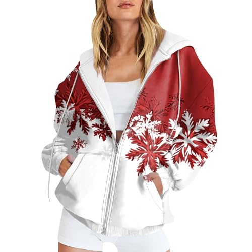 Warehouse Deal,Oversized Hoodie Damen Weihnachtspullover Mit Licht Weihnachtsjacken Oversize Weihnachtsjacke Winter Weihnachten 3D Drucken Weihnachtspullover Sweatjacke Weiss Jacke Winter(White,XL) von SHE.White