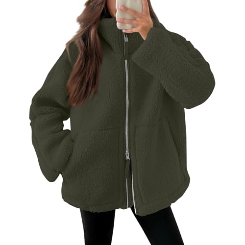 Warehouse Deal Retourenware, Damen Jacke Winter Softshelljacke Damen Fleecejacke Übergangsjacke Winter Plüschjacke Mit Reißverschluss Mantel Langarm Wintermantel Jacket Teddyfleece Jacke Damen von SHE.White