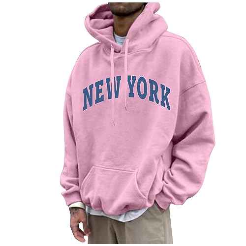 Warehouse Deal Retourenware, Hoodies Fleecepullover Herren Hoodie Herren Langram Mode Einfarbig Briefe Drucken Kapuzenpullover Y2K Outdoor Hoody Pullover Kapuzenpullover Pullover Herren(Pink,Xxl) von SHE.White