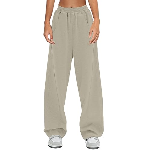 Warehouse Deal Retourenware, Sportkleidung Frauen Duyang Palazzo Hose Baggy Jogginghose Hoher Taille Sweatpants Mit Taschen Outdoor Sporthose Loose Freizeithose Hosen Baggy Sweathose(A02 Khaki,L) von SHE.White