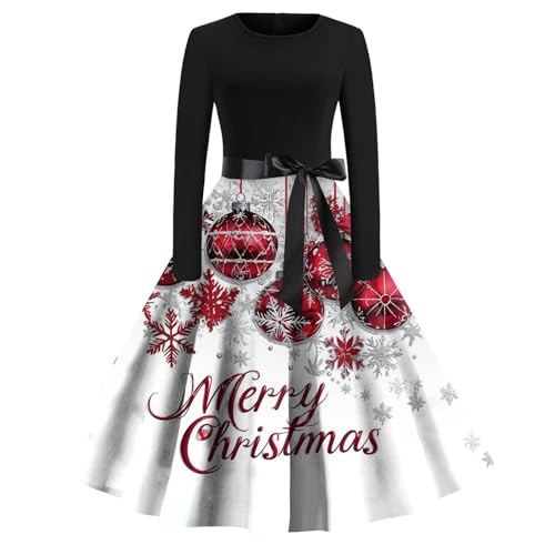 Warehouse Deals Angebote, Abendkleider Elegant Strickkleid Damen Winter Weihnachtskleid Maxikleider A Linie Vintage Partykleid Weihnachtlich Bedruckt Cocktailkleid Weihnachtsoutfit Lange Kleider von SHE.White