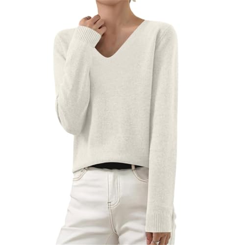 Warehouse Deals Angebote, Damen Oberteile Kaschmir Pullover Damen Strickpullover Damen Einfarbig Pullover Oversized Pulli Elegant Langarm Sweatshirt Pullover Baumwolle Damen Sweatshirts Für Damen von SHE.White