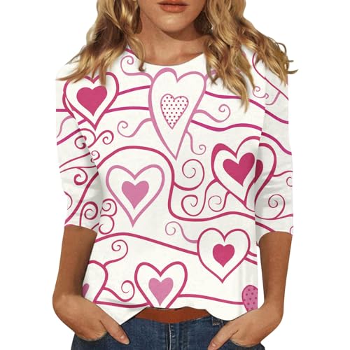 Warehouse Deals Angebote, Festliche Oberteile Damen Glitzer Pailletten Oberteil Elegant 3/4-Ärmeln Valentinstag Druck Shirt Teenager Mädchen Lässig Bluse Glitzer Oberteile Party Sport T-Shirt Fitness von SHE.White