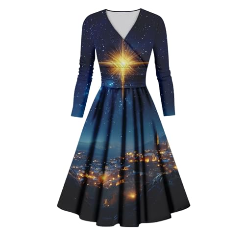 Warehouse Deals Angebote, Geschenke Für Freundin Silvester Outfit Damen Weihnachtskleid Damen Elegant Kleid Weihnachten Langarm Cocktailkleid Rockabilly Kleider Christmas Dress Weihnachtspulli Damen von SHE.White