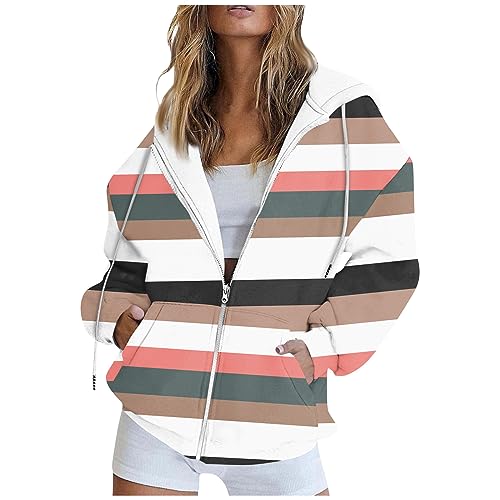 angebote damen trainingsanzug damen übergangsjacke damen Damen Kapuzenpullover Sweatjacke Zip Up Gestreiftes Y2K Kapuzenjacke Mantel Mit Tasche Outdoor Sweatjacke hoodie mit kapuze (Schwarz, XXL) von SHE.White