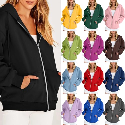 meine bestellungen anzeigen trainingsanzug damen jacken damen Damen Sweatjacke Oversize Zipper Einfarbig Y2K Kapuzenjacke Mantel Warme Winter Mode Hoody Sportjacke pullover rot damen (Schwarz, 3XL) von SHE.White