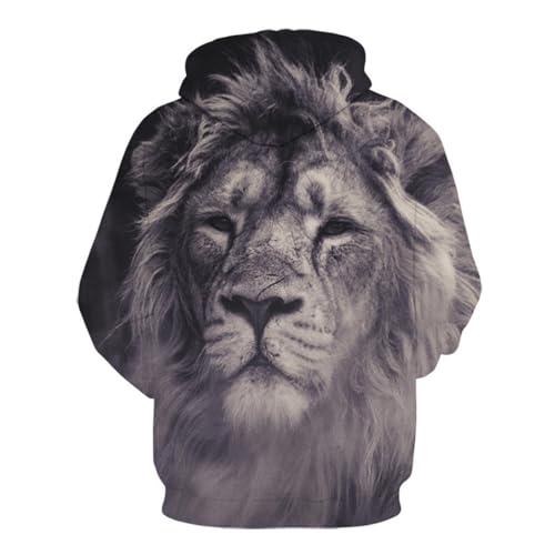 SHELOG Animal Lion Head Grauer 3D-Druck Unisex-Hoodie-Jacke Outdoor-Reise-Sportbekleidung Freizeitpullover von SHELOG