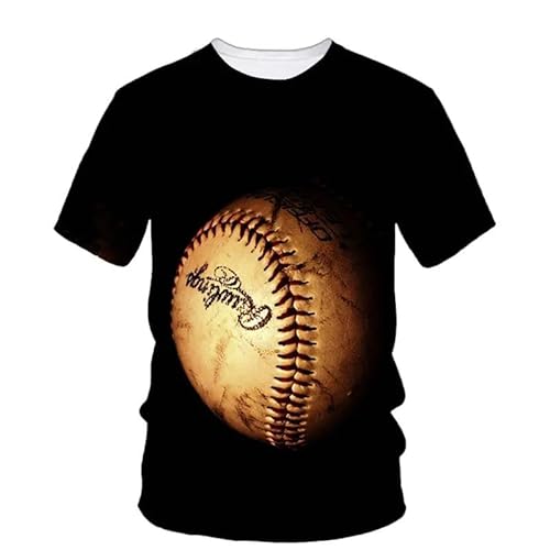 SHELOG Baseball-Thema Herren-T-Shirt 3D-Druck cooles Design T-Shirt Sommer lässiges Kurzarm-Oberteil mit Rundhalsausschnitt von SHELOG