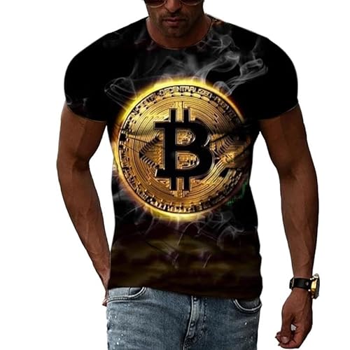 SHELOG Bitcoin Art Herrenbekleidung T-Shirt 3D-gedrucktes Kurzarm-O-Ausschnitt Street Fashion Herren-Freizeitoberteil von SHELOG