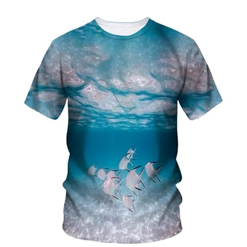 SHELOG Blue Beach Undersea Fish Herren 3D T-Shirt Mode Hip Hop Rundhals Kurzarm Top Harajuku Herren Übergroßes T-Shirt von SHELOG