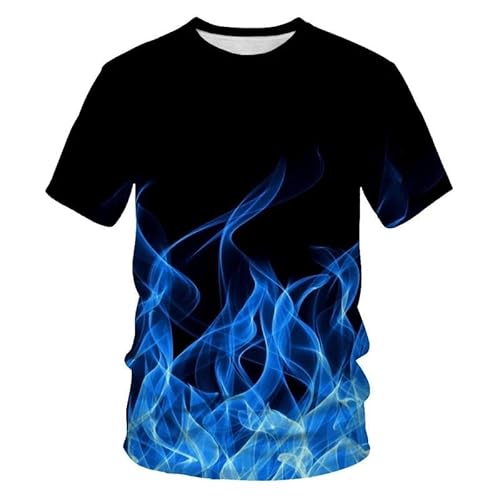 SHELOG Blue Flame T-Shirt 3D-Druck, modisches Herren-T-Shirt, übergroß, Streetwear, Rundhalsausschnitt, modische Kleidung von SHELOG