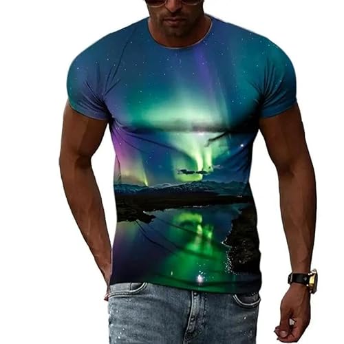 SHELOG Bunte Galaxy Star Sommer Mode 3D Herren T-Shirt Unisex Casual Lose Kurzarm O-Ausschnitt Top von SHELOG