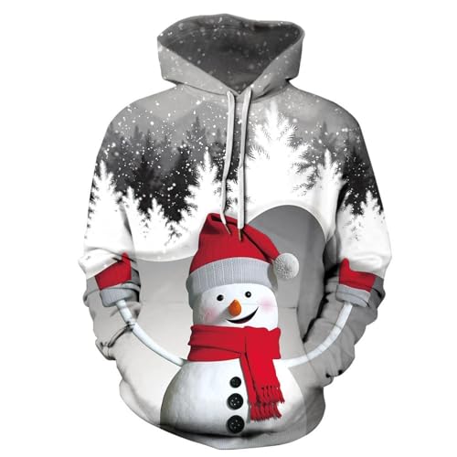 SHELOG Cartoon-Schneeszene, Weihnachtsschneemann, 3D-Herren-Kapuzenjacke, Outdoor-Straße, Hip-Hop-Sportbekleidung, lässiges Sport-Sweatshirt von SHELOG