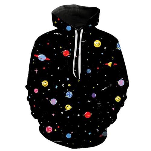 SHELOG Cartoon Smiling Universe Sternenhimmel 3D-Druck Unisex Fun Fashion Langarm Hoodie Street Trend Top von SHELOG