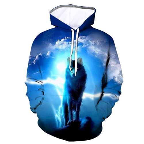 SHELOG Cartoon Wolf Animal Lightning 3D-Druck Unisex Hoodie Jacke Outdoor Travel Sportswear Casual Pullover von SHELOG