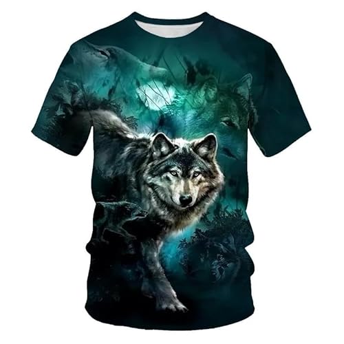 SHELOG Cool Animal Wolf Herren 3D-Druck Mode Rundhals Kurzarm Tops Herrenbekleidung Sommer Kurzarm T-Shirts von SHELOG