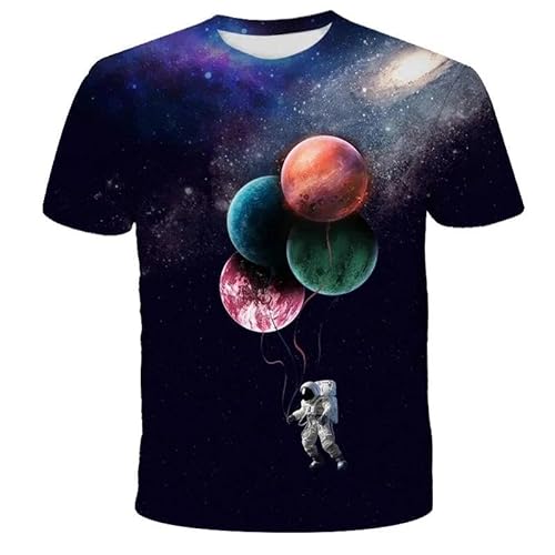 SHELOG Creative Colorful Planet Astronaut Herren 3D T-Shirt Modisches Hip Hop Rundhals Kurzarm Top Harajuku Herren Übergroßes T-Shirt von SHELOG