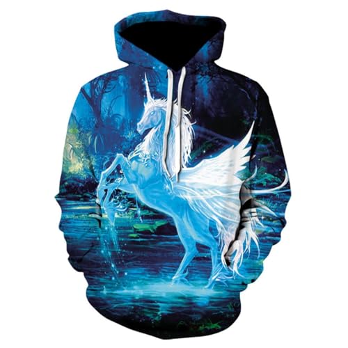 SHELOG Fantasy-Cooler Engel-Pferd-lustiger Herren-Kapuzenpullover mit 3D-Grafik in Übergröße, lässiger Mode-Sport-Hoodie von SHELOG