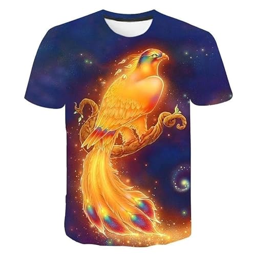 SHELOG Golden Bird Phoenix T-Shirt 3D-gedrucktes Rundhals-Kurzarm-Mode-Großformat-T-Shirt Herren-Sommer-Streetwear von SHELOG