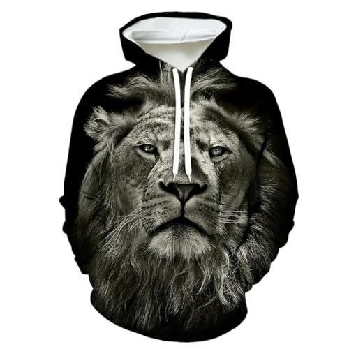 SHELOG Grau-weißer Tier-Löwe-Tiger-3D-gedruckter Unisex-Hoodie-Jacke, Outdoor-Reise-Sportbekleidung, lässiger Pullover von SHELOG